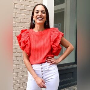 THML Kaia red ruffle sleeve top